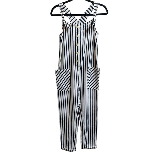 Crewcuts Everyday Girls Striped Romper Overall Front Pockets Sz 16 - Picture 1 of 9